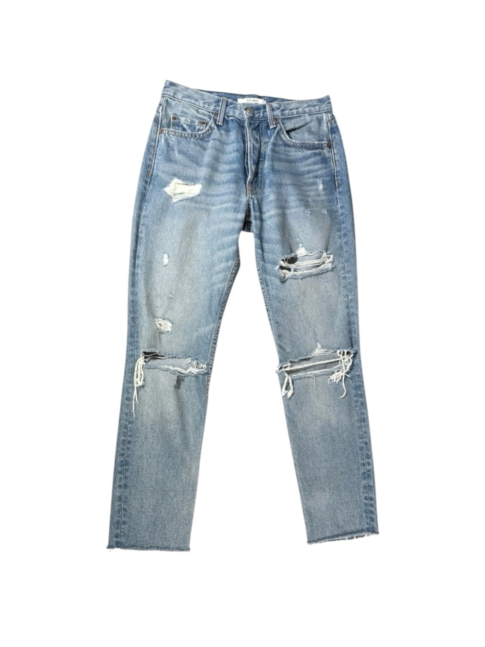 GRLFRND Straight Mid Rise Karolina Distressed Button Fly Jeans Cropped 26 P